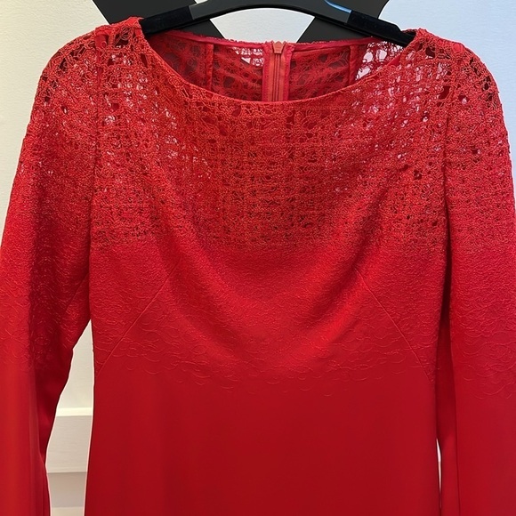 AKRIS Stunning silk blend Evening Gown maxi Red with mesh and embroidery XXS - Picture 2 of 8